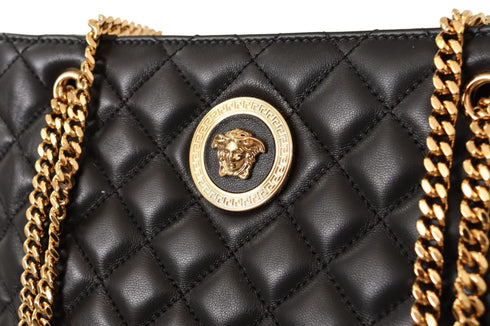 Versace Black Quilted Nappa Leather Medusa Tote Handbag